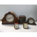 Mixed clocks to include an early 20th century 8-day mantel clock, japanned mantel clock, Venner Time