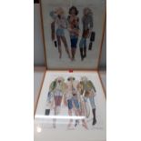 David Brooks-Fashion in detail, 2 watercolours, 38cm x 50cm, framed and glazed. Location:BWR