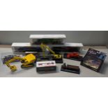 A mixed lot of model die-cast vehicles, Corgi, Fighter Scramble, Model trains, Tonka digger,