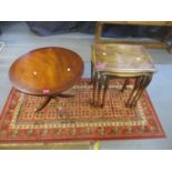 Mixed furniture to include a nest of three walnut occasional tables with inset glass tops and