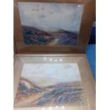 L Bowing - Moor scenes with sheep grazing, two 20th Century watercolours, signed left hand corner,