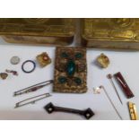 Two WW1 empty Christmas boxes, a Victorian gilt and green stone card box and mixed early 20th