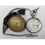 Two late 19th century, open faced pocket watches to include a Railway timekeeper and a Kay's Triumph