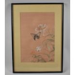 A Chinese Watercolour Sketch, Butterflies and Lilies. Red Seal Mark, 24.5x36cms