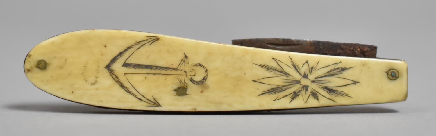 A 19th Century Sailors Scrimshaw Penknife, Blade AF, Handle Measuring 7.5cms Long and with