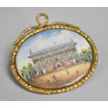 A Large 19th Century Gilt Metal Brooch/Pendant (Missing Pin and Clasp) with Hand Painted Scene on