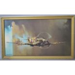 A Framed Spitfire Print on Board by Barrie A S Clark, 90x49.5cms