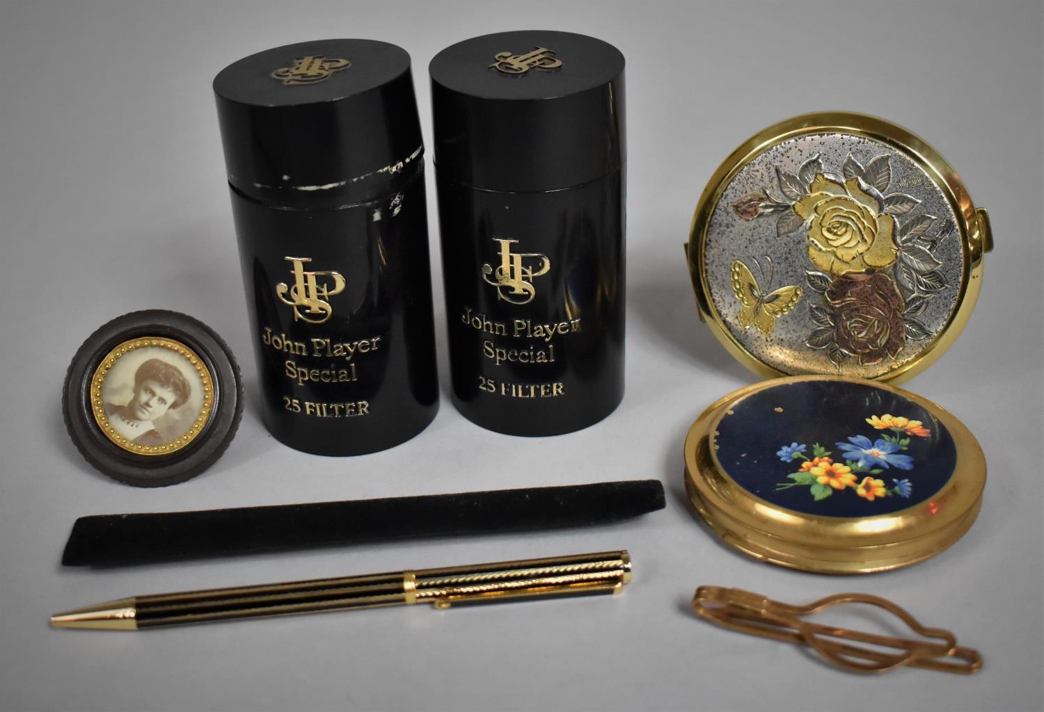 A Collection of Various Items to include Two John Player Special 25 Filter Cannisters, Powder