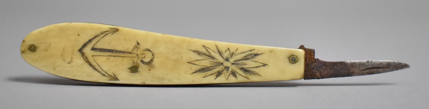 A 19th Century Sailors Scrimshaw Penknife, Blade AF, Handle Measuring 7.5cms Long and with - Bild 3 aus 3