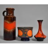 A West German Glazed Vase together with a Smaller Fat Lava Glazed Pot and a Vase