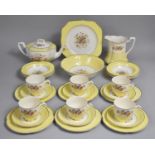 A Johnson Bros Pareek Yellow, White and Floral Decorated Breakfast Set to comprise Teapot, Jug,