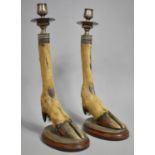 A Pair of Late 19th Century Silver Mounted Table Candlesticks, Each in the Form of Deer Hoof with