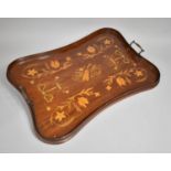 A Pretty Early 20th Century Marquetry Inlaid Wooden Galleried Two Handled Tray with Inlaid Floral