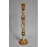 A Kashmiri Candle Stand/ Table Lamp Base on Cream Ground with Applied Polychrome Decoration, 51cms