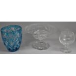 A Large Good Quality Glass Centre Bowl with Hobnail Cut Decoration, Together with a Bohemian Blue