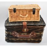 A Wicker Hamper together with a Smaller Example Largest 47cms Wide