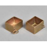 Two Novelty 9ct Rose Gold Charms, Rectangular and with Text 'In Emergency Break Glass' 4gms