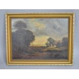 A Gilt Framed Oil on Board Depicting Figures and Thatched Cottage in Rural Location, Signed and