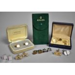 A Collection of Various Vintage and Later Gents Cufflinks together with a Rolex Velvet Type