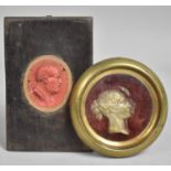 A 19th Century Grand Tour Wax Cameo Depicting Side Portrait of Roman or Greek Dignitary Housed in