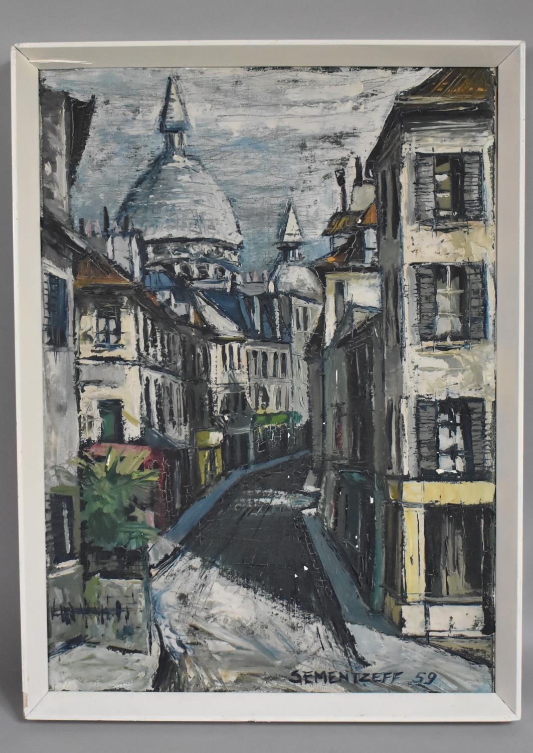 A Late 20th Century Oil on Board,Continental Street, Signed Senntzeff '59 and a Further Example - Bild 2 aus 3