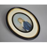 A 19th Century Hand Painted Oval Portrait of a Young Boy in a Blue Coat, Ebonised and Gilt Frame,