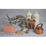 A Collection of Various Kitchenwares to comprise Set of Scales (Missing Pan), Foot Warmers Etc