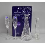 A Boxed Royal Doulton Celebration Flutes for the Year 2000 together with a Decanter and a Vase