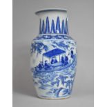 A 19th Century Chinese Blue and White Vase Decorated with Figural Scene Depicting Figures in Barge