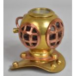 A Novelty Brass and Copper Desk Top Compass in the Form of a Divers Helmet, 8.5cms High