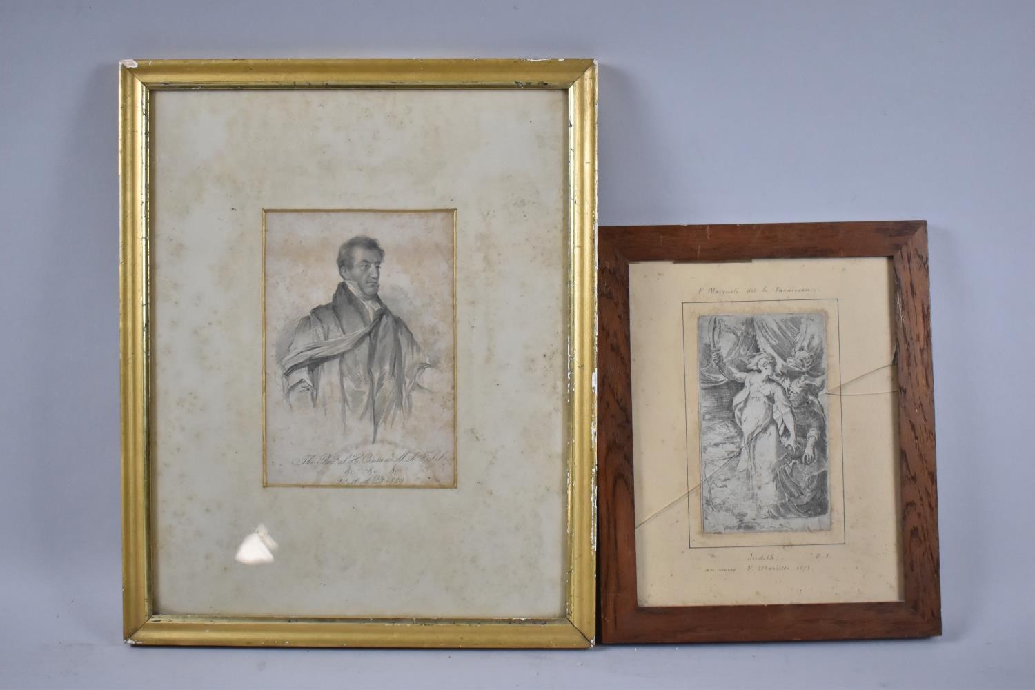 A Framed Engraving Titled in Pencil, Judith, together with a Gilt Framed Portrait of The Rev Cassan,