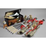 A Collection of Oriental Items to Include Chop Sticks, Temple Lion Figures, etc