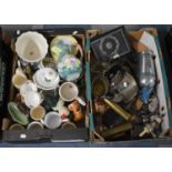 Two Boxes Containing Silver Plate, Spirit Optic, Soda Siphon, Ceramics, WWI Shell Cases etc