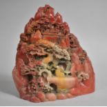 A Carved Chinese Boulder Depicting Mountain Village with Trees, 16.5cm high