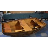 A Vintage Wooden Dinghy with Battery Powered Mercury Thruster 12V F Outboard Engine no. T3500, 240cm