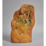 A Reproduction Carved Chinese Boulder Depicting Figures Beside Tree on Mountain, 22.5cm high