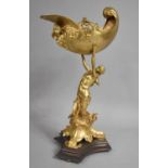 A Reproduction French Style Gilt Table Centre Bowl in the Form of Maiden Supporting Pierced and