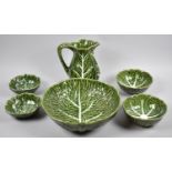 A Collection of Portuguese Cabbage Leaf Wares to Include Toilet Jug and Bowl, Four Circular Bowls