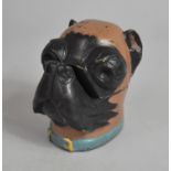 A Reproduction Cold Painted Bronze Novelty Desktop Inkwell In the Form of a Dog's Head, 9cm high