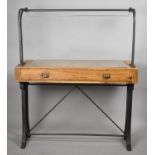 A Modern Haberdashery Iron Based Side Table with Glazed Top and Raised Ironwork Hanger, Single