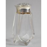 A Silver Topped Glass Sugar Sifter, 12.5cm high