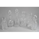 Six Various Cut Glass Decanters