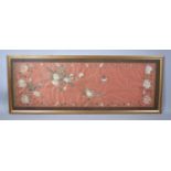 A Large Gilt Framed Oriental Silk Embroidery Depicting Birds and Flowers, 117x60cm