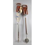 Two Vintage Shooting Sticks One with Collection of Cardboard Show Badges c.1970's