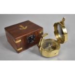 A Reproduction Brass Compass as Made by Stanley of London in Brass Inlaid Wooden Box with Anchor