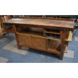 A Vintage Wooden Work Bench with Record Vice and Fitted Base Section, 185cm wide