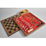 A Mid 20th Century Combination Chess and Draughts Sets, with Leather Chequerboard Top Together