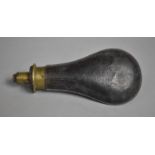 A 19th Century Brass Mounted Leather Shot Flask, Brass Top Stamped Hawksley, 20cm Long