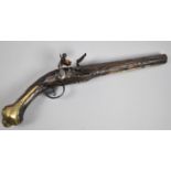 A Late 18th/Early 19th Century Turkish Flintlock Pistol with Carved Walnut Stock having Brass Mount,