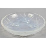 A Small Lalique Style Glass Dish Decorated In Relief with Swallows, 7.5cm Diameter